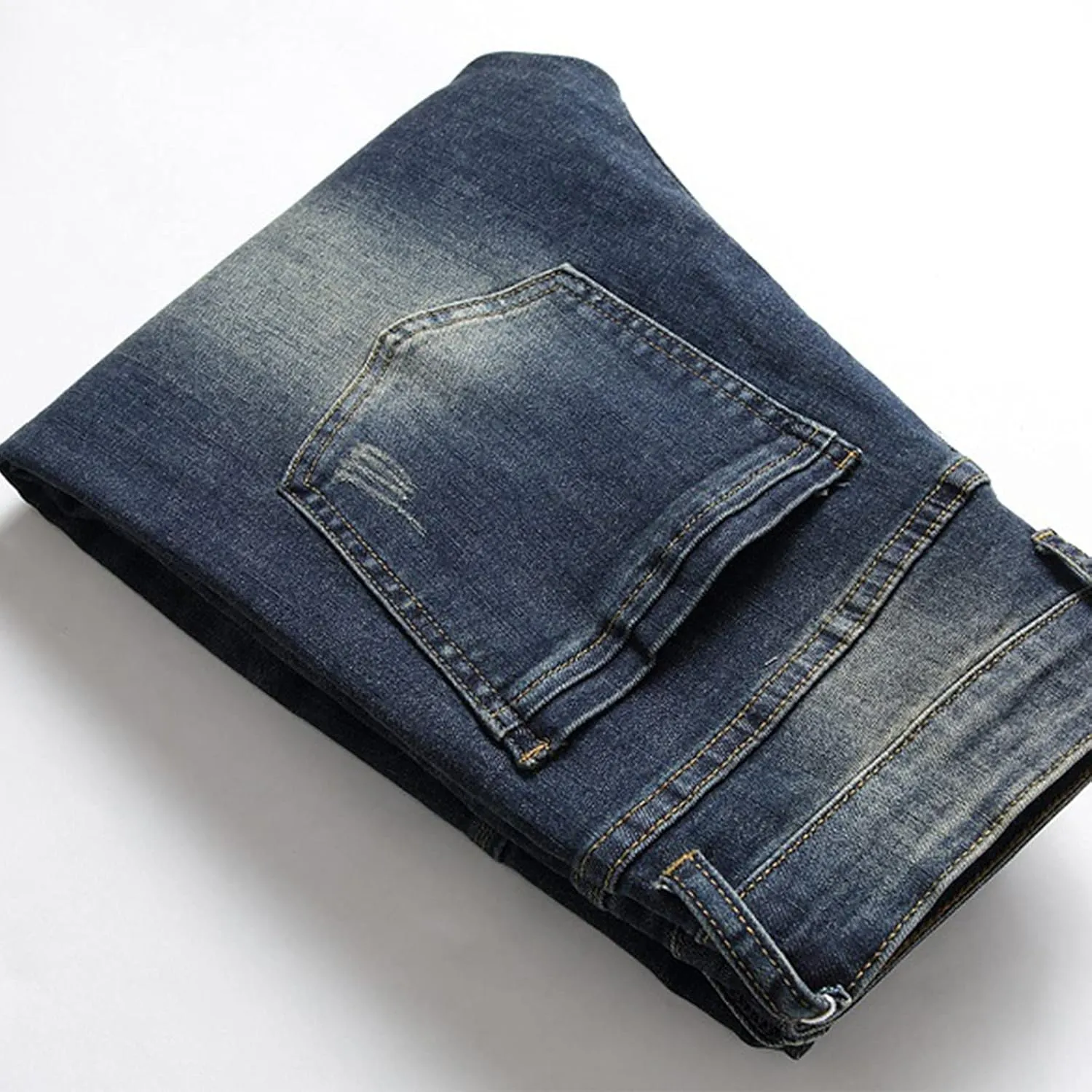 Men's Ripped Jeans Casual Stretch Button Zipper Pants with Pockets Relaxed Fit Denim Pants Boys Trendy Streetwear Jeans