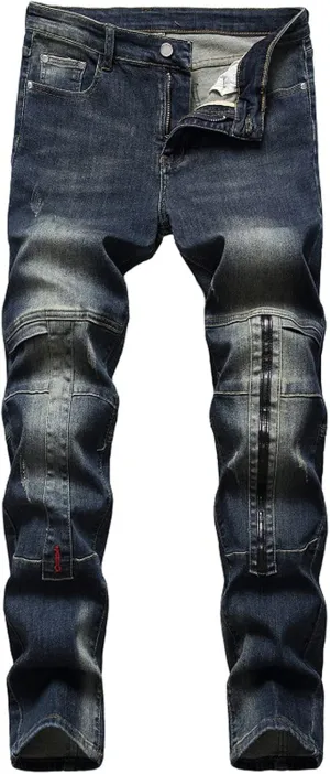 Men's Ripped Jeans Casual Stretch Button Zipper Pants with Pockets Relaxed Fit Denim Pants Boys Trendy Streetwear Jeans