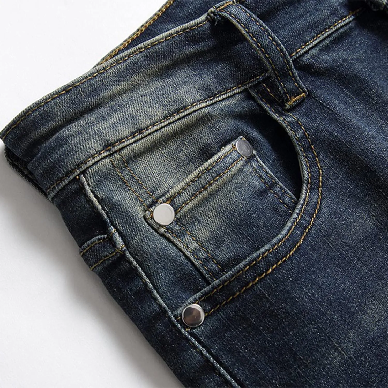 Men's Ripped Jeans Casual Stretch Button Zipper Pants with Pockets Relaxed Fit Denim Pants Boys Trendy Streetwear Jeans