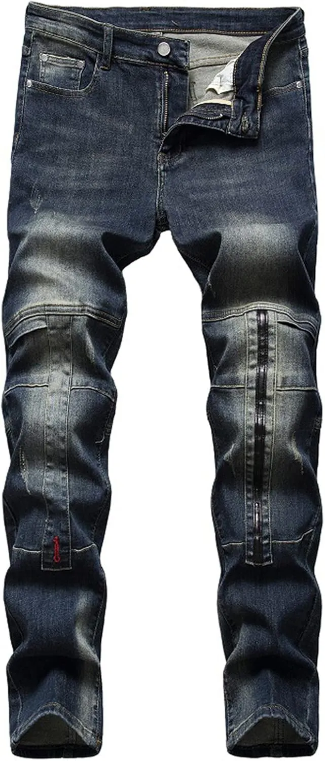 Men's Ripped Jeans Casual Stretch Button Zipper Pants with Pockets Relaxed Fit Denim Pants Boys Trendy Streetwear Jeans