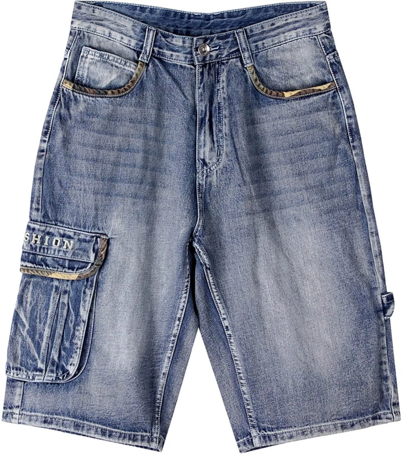 Men`s Summer Multi-Pockets Thin Regular Fit Denim Cargo Shorts