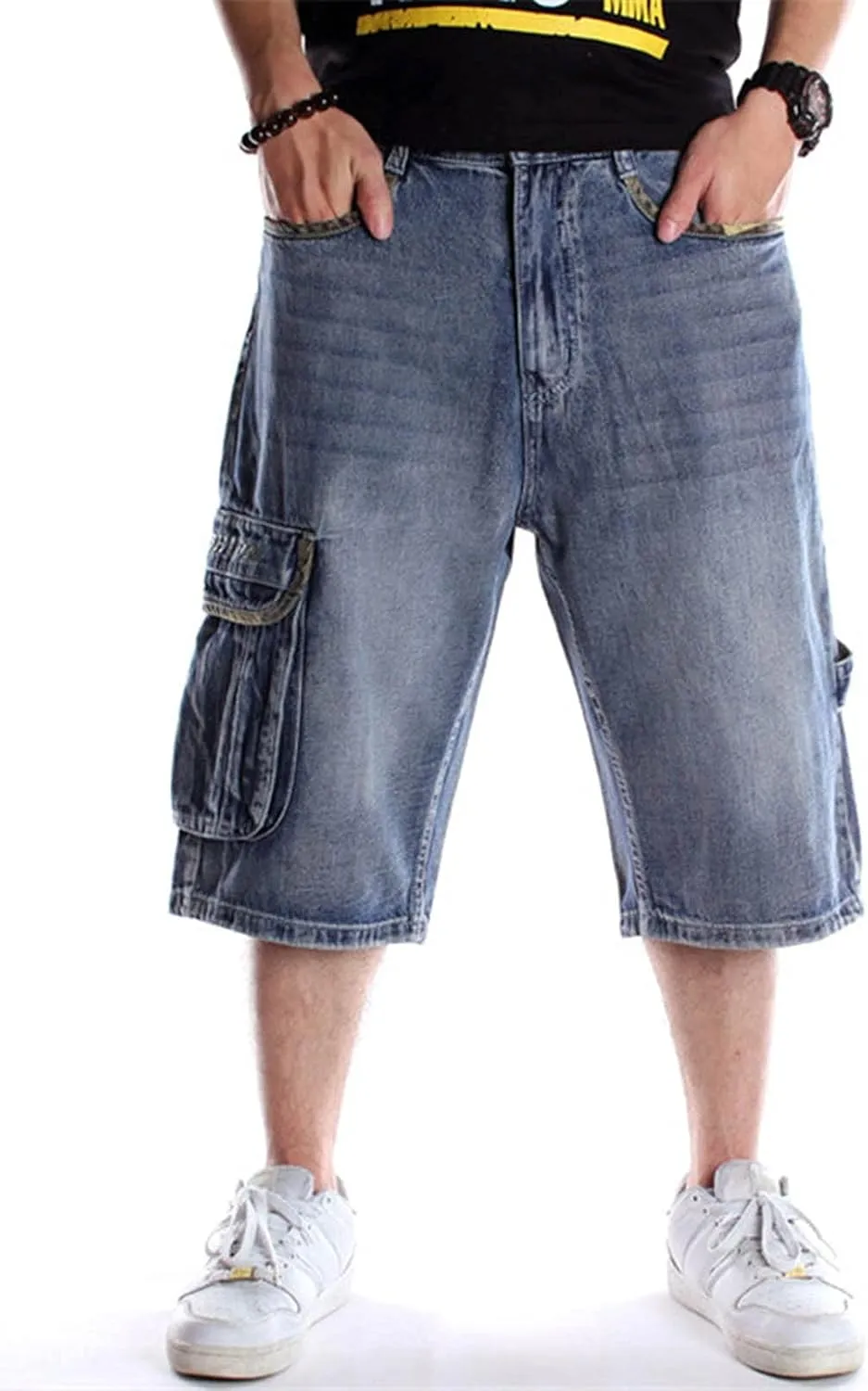 Men`s Summer Multi-Pockets Thin Regular Fit Denim Cargo Shorts
