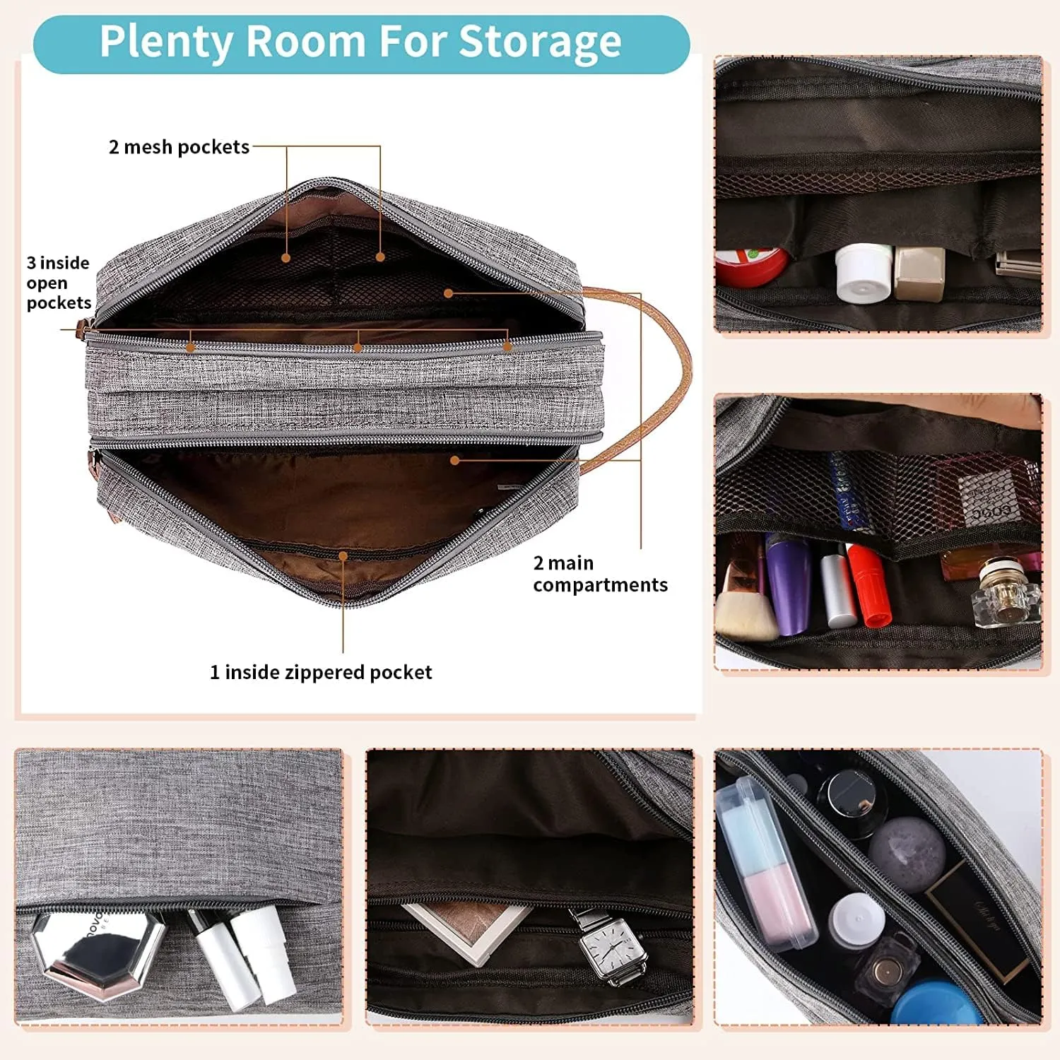 Mens Toiletry Bag, Bathroom Bag, Oxford Cloth Toiletry Bag for Men, Portable Travel Shaving Dopp Kit,Water-Resistant Cosmetic Bag Travel Organizer Storage for Accessories, Black