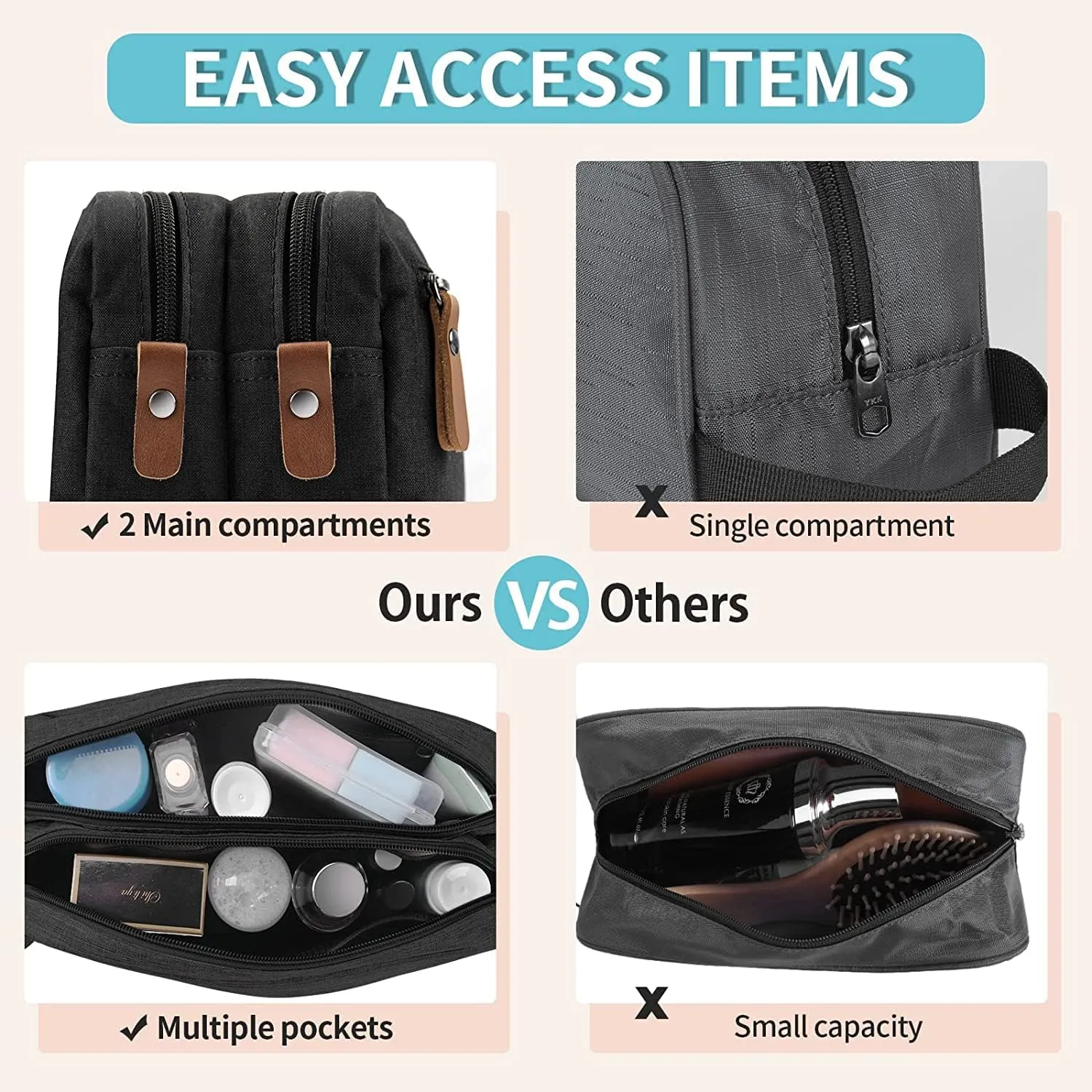 Mens Toiletry Bag, Bathroom Bag, Oxford Cloth Toiletry Bag for Men, Portable Travel Shaving Dopp Kit,Water-Resistant Cosmetic Bag Travel Organizer Storage for Accessories, Black