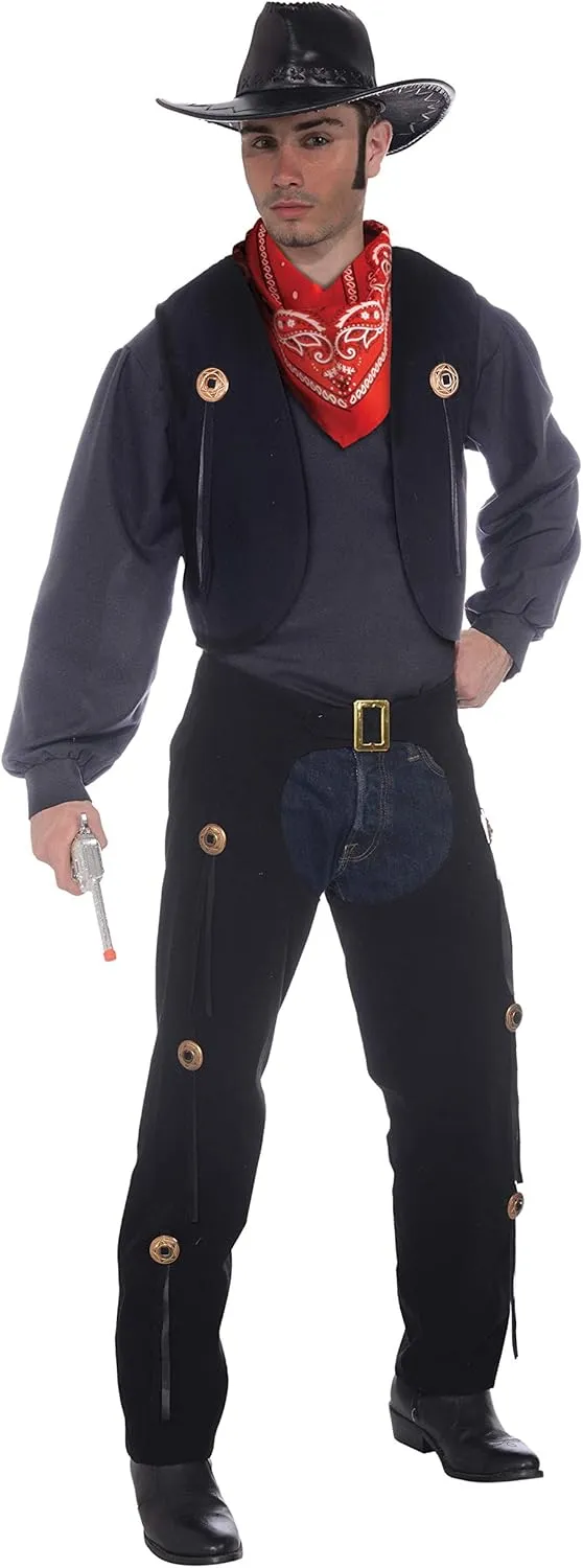 Men's Wild West Cowboy Vest and Chaps Costume Set