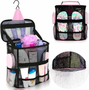Mesh Shower Caddy Portable, Dorm Room Essentials for College Students Girls with Hanging Hook, Quick Dry Pink Shower Bag for Bathroom, Gym, Travel, Beach Camping Essentials, Birthday Gifts for Women