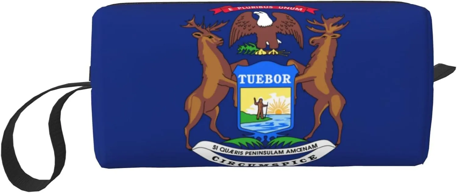 Michigan State Flag print Travel Cosmetic Bag Gifts for Women Portable Make Up Bags for Women Mother Sister