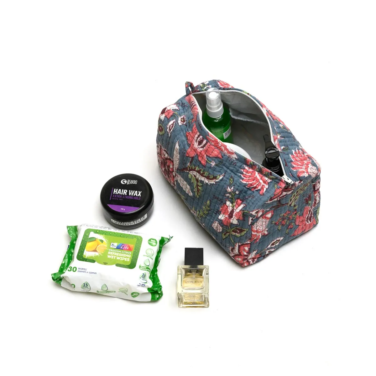 MIDNIGHT OPEIUM GARLAND QULTED TOILETRY POUCH