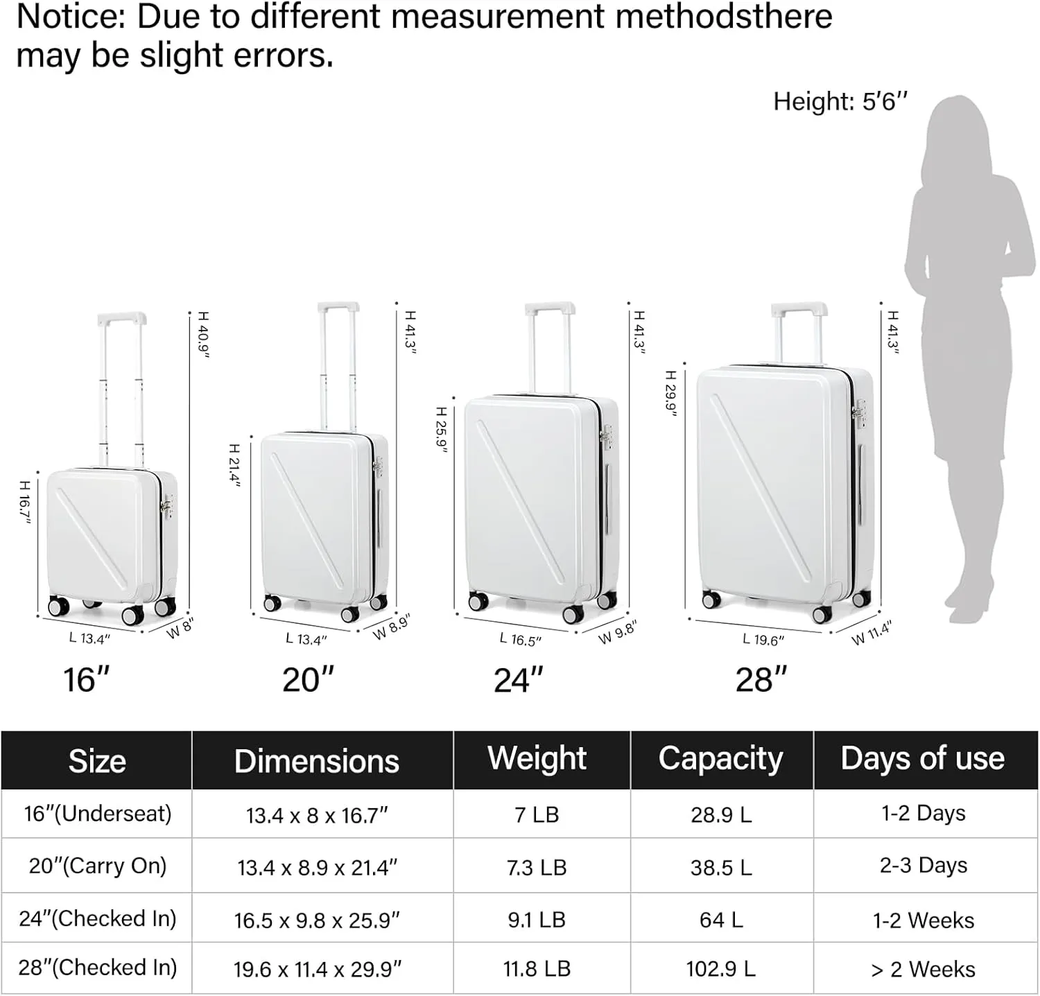 MILADA Underseat Carry On Luggage With Wheels 16 Inch Underseat Carry On bag Small Suitcase Hard Case Luggage With TSA Approved Mini Personal Item Travel Luggage, Smoke White