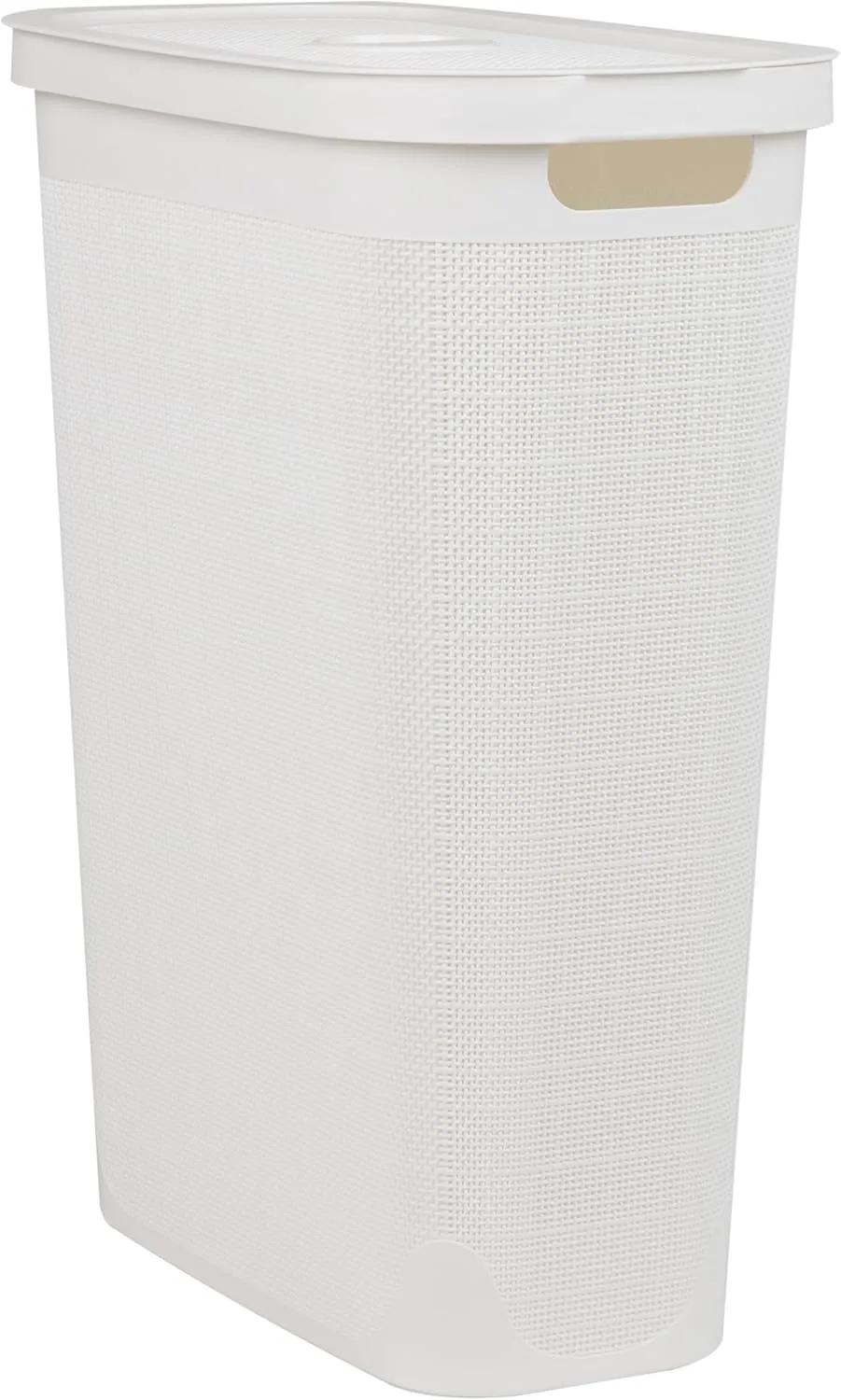 Mind Reader 40L Slim Laundry Hamper, Clothes Basket, Lid, Linen Design, Plastic, 18.5”L x 10.75”W x 23.5”H, White