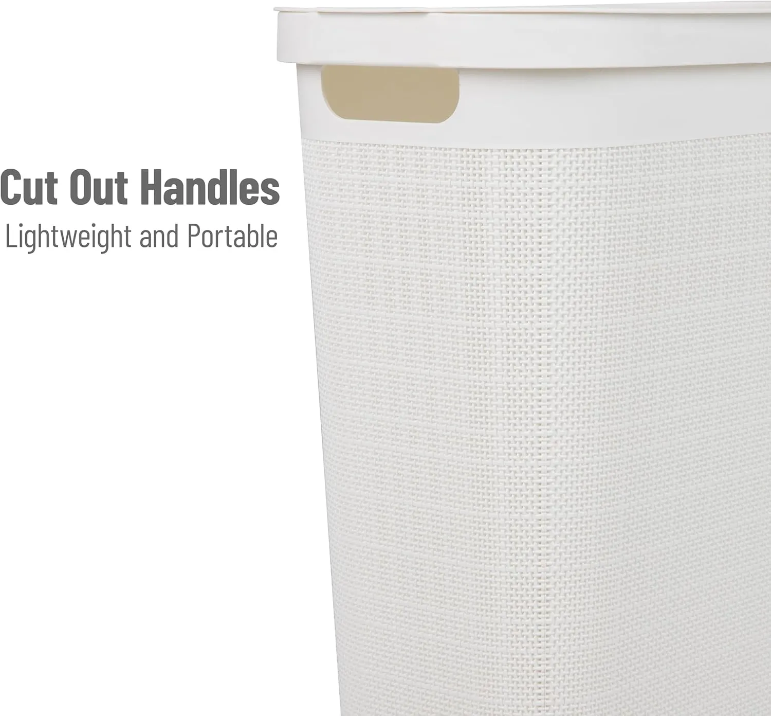 Mind Reader 40L Slim Laundry Hamper, Clothes Basket, Lid, Linen Design, Plastic, 18.5”L x 10.75”W x 23.5”H, White