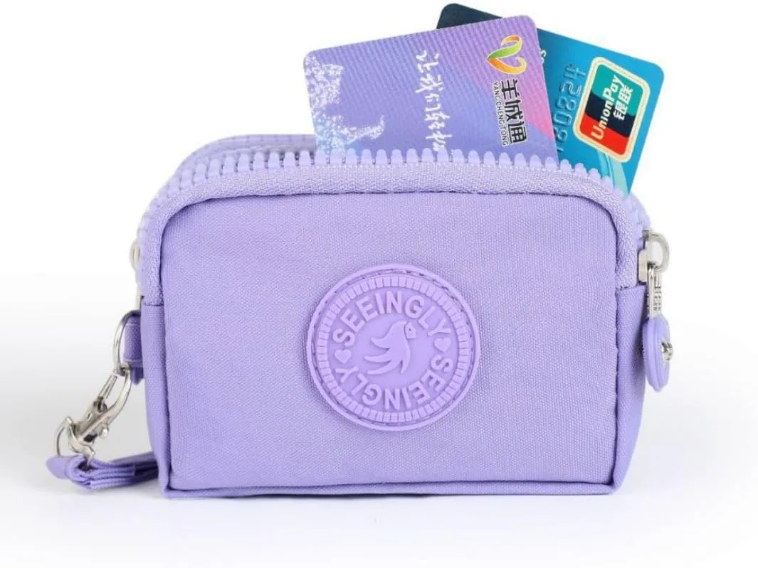 Mini Coin Purse Pouch for Women Men Triple Capacity Change Pouch Purplish Little Travel Wallet (Black)