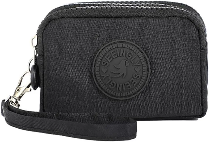 Mini Coin Purse Pouch for Women Men Triple Capacity Change Pouch Purplish Little Travel Wallet (Black)