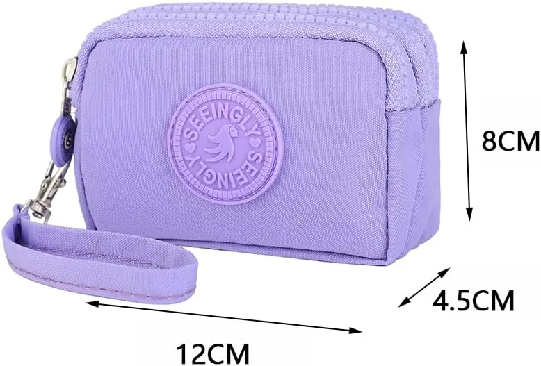 Mini Coin Purse Pouch for Women Men Triple Capacity Change Pouch Purplish Little Travel Wallet (Black)