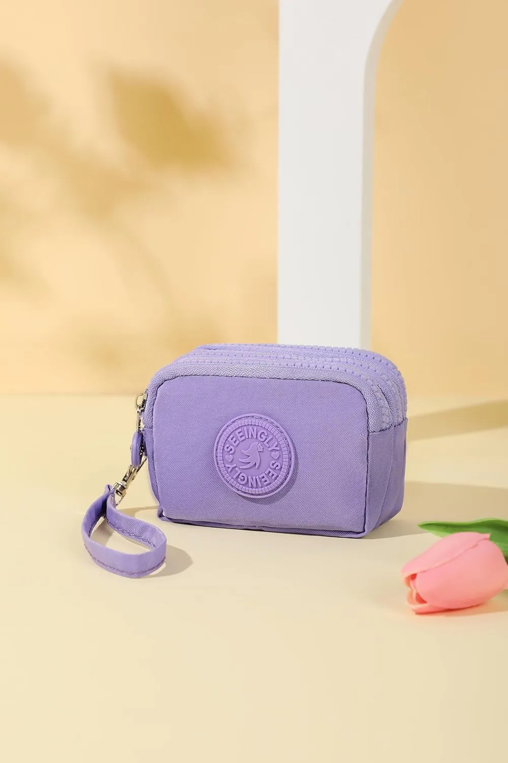 Mini Coin Purse Pouch for Women Men Triple Capacity Change Pouch Purplish Little Travel Wallet (Black)