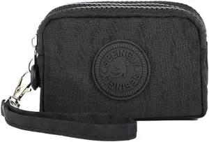 Mini Coin Purse Pouch for Women Men Triple Capacity Change Pouch Purplish Little Travel Wallet (Black)