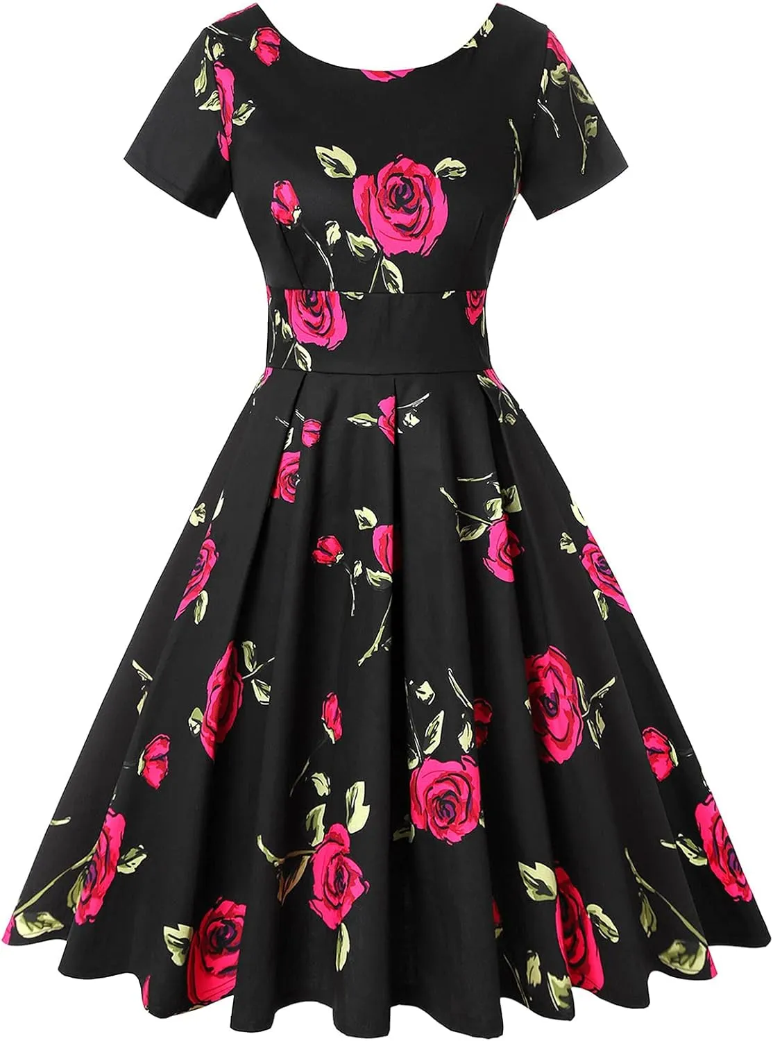 MINTLIMIT Women's 1950s Retro Vintage Rockabilly Short Sleeve Cocktail Party Swing Dress