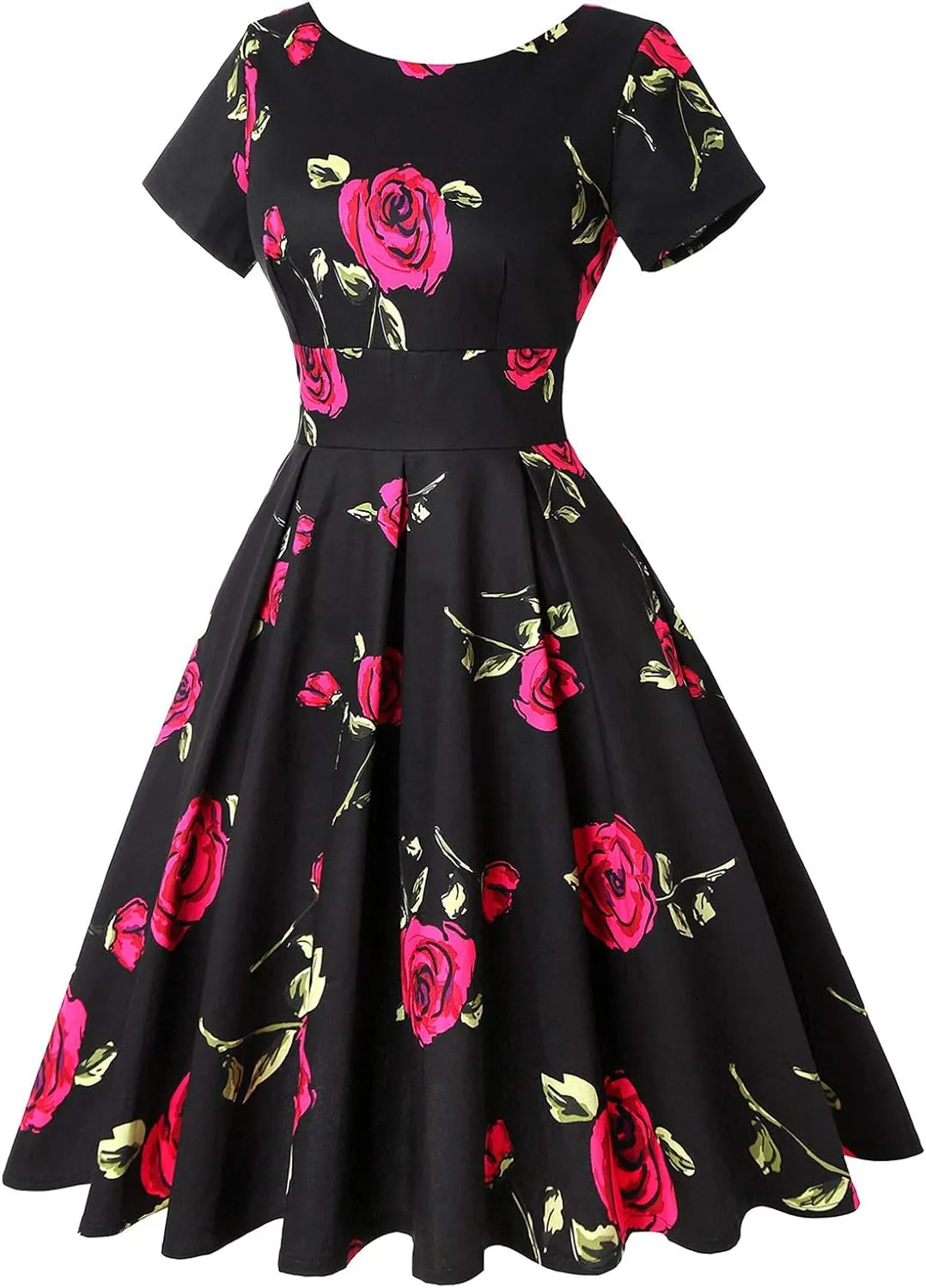 MINTLIMIT Women's 1950s Retro Vintage Rockabilly Short Sleeve Cocktail Party Swing Dress