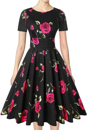 MINTLIMIT Women's 1950s Retro Vintage Rockabilly Short Sleeve Cocktail Party Swing Dress