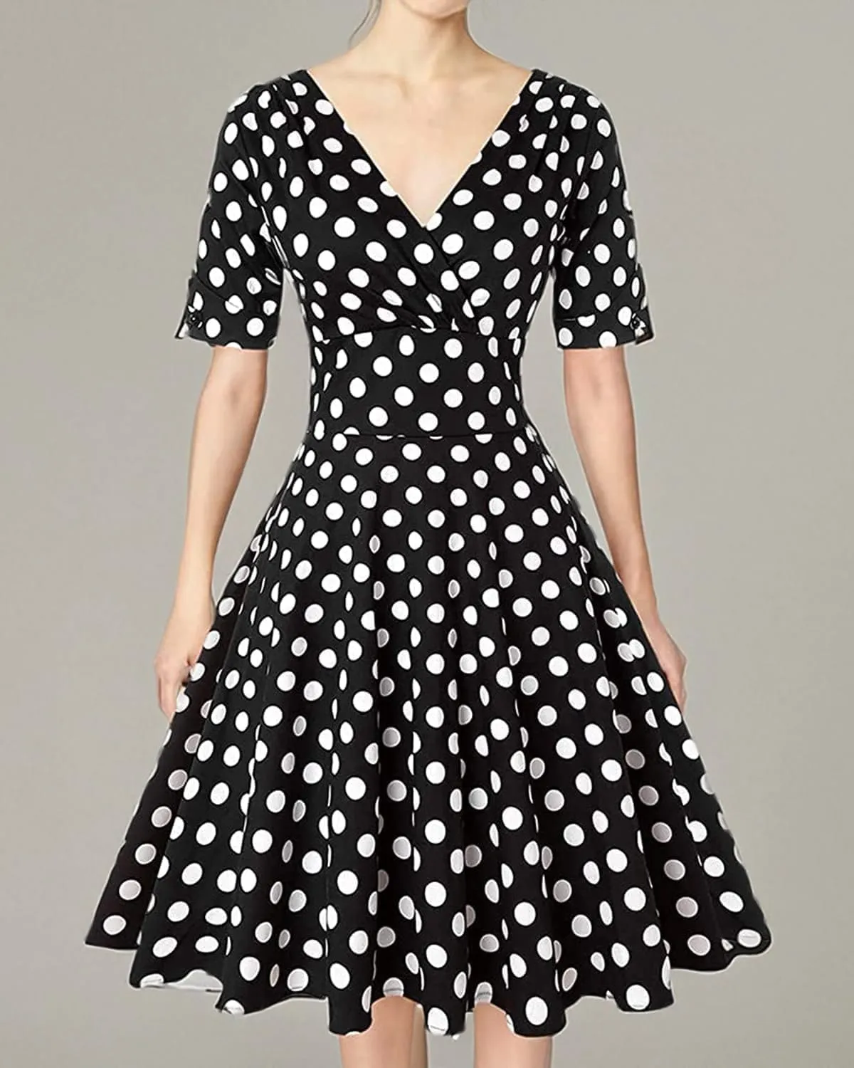 MINTLIMIT Women's 1950s Vintage Wrap V Neck Half Sleeve Retro Cocktail Swing Dress Plain A-line Dresses