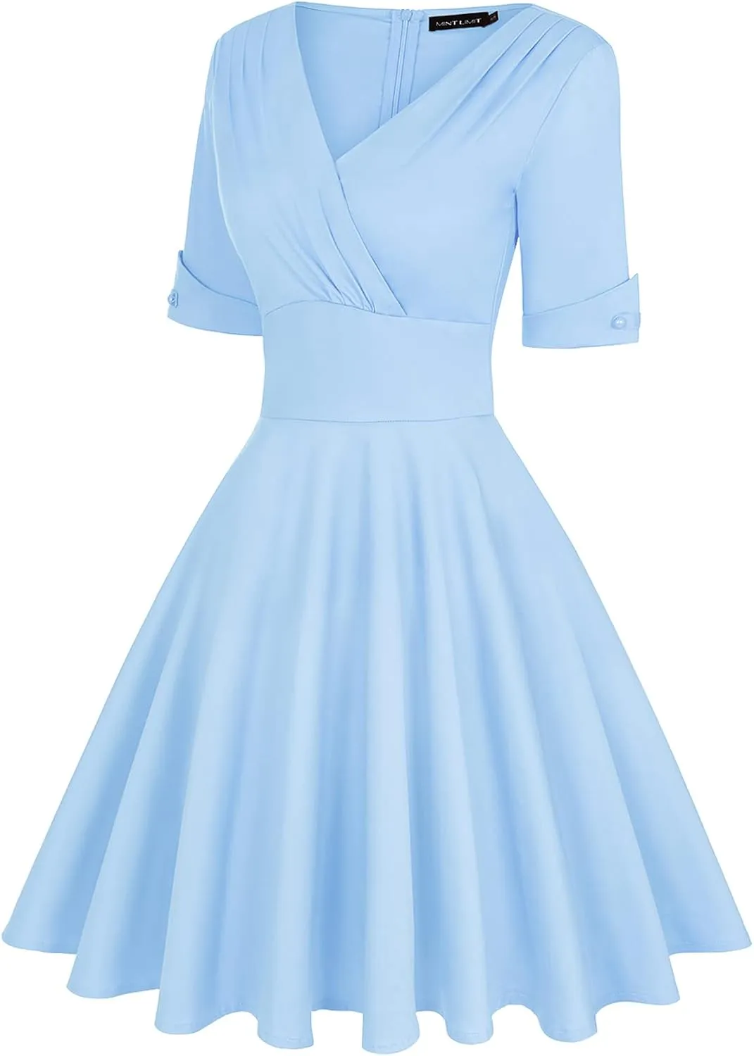MINTLIMIT Women's 1950s Vintage Wrap V Neck Half Sleeve Retro Cocktail Swing Dress Plain A-line Dresses