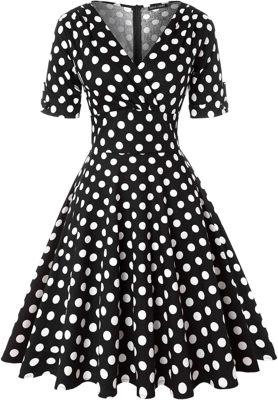 MINTLIMIT Women's 1950s Vintage Wrap V Neck Half Sleeve Retro Cocktail Swing Dress Plain A-line Dresses