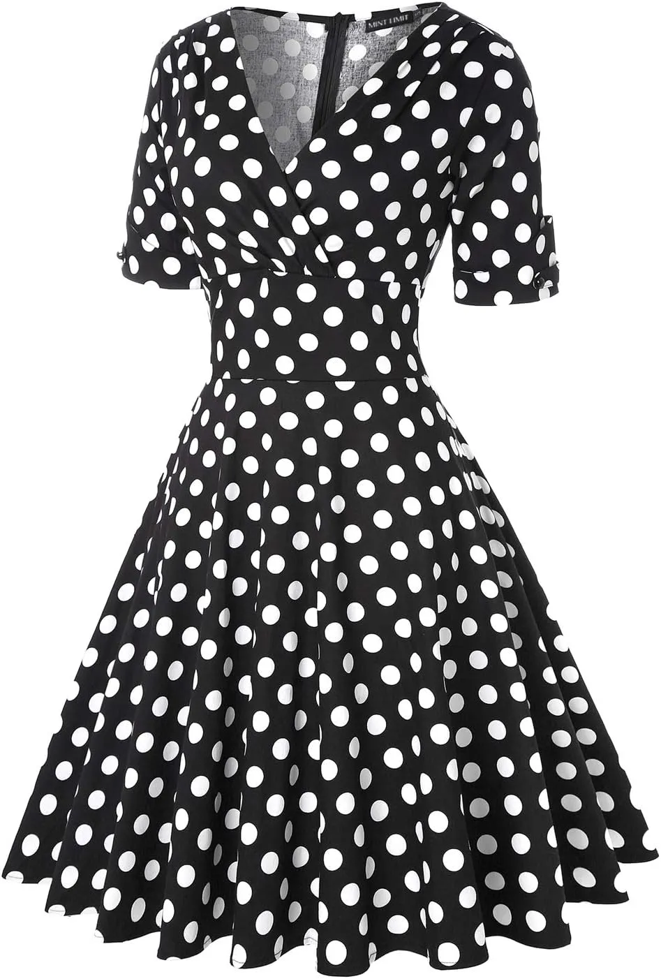 MINTLIMIT Women's 1950s Vintage Wrap V Neck Half Sleeve Retro Cocktail Swing Dress Plain A-line Dresses