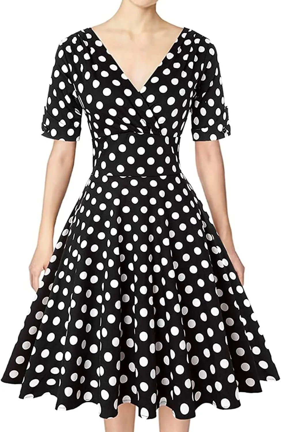 MINTLIMIT Women's 1950s Vintage Wrap V Neck Half Sleeve Retro Cocktail Swing Dress Plain A-line Dresses