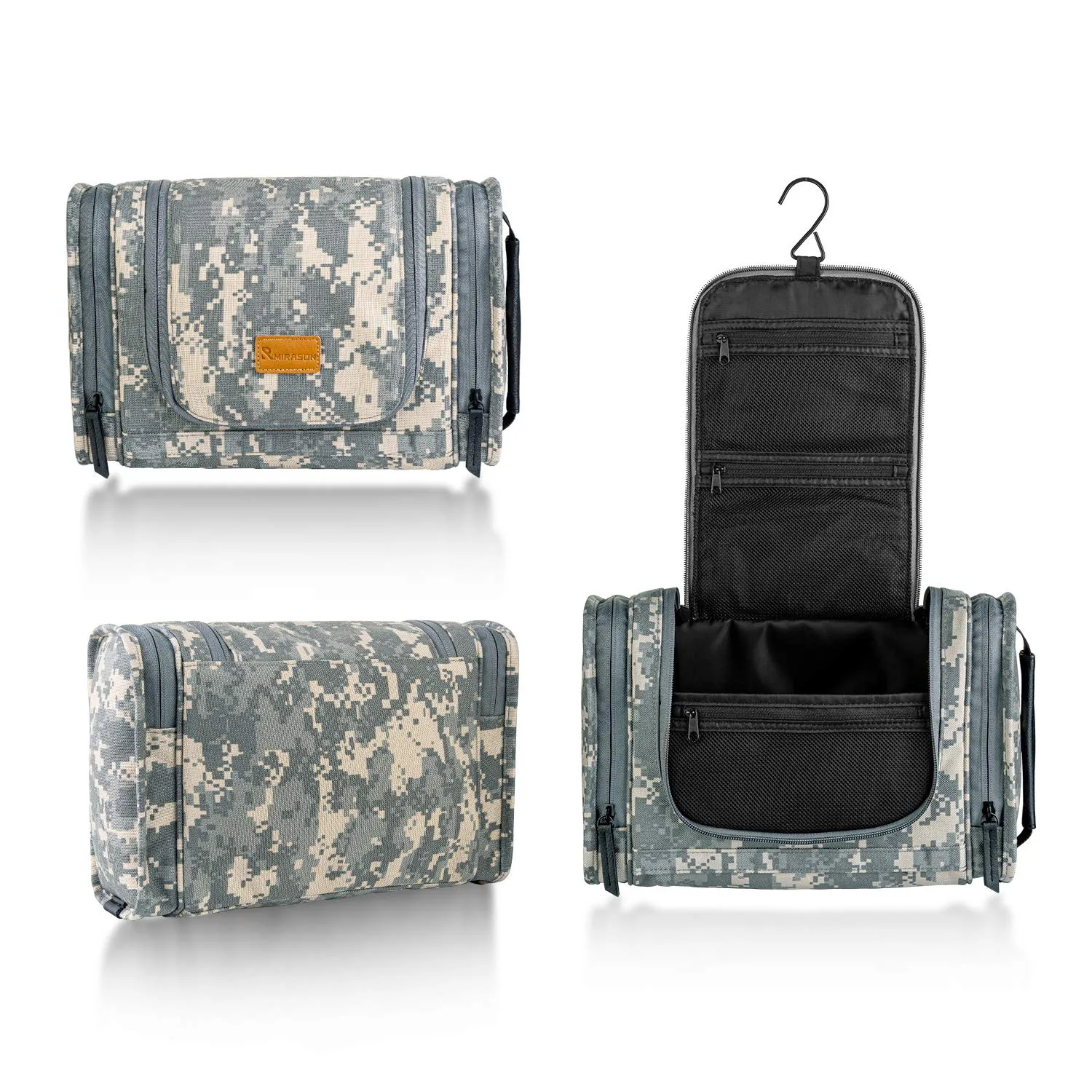MIRASON Hanging Toiletry Bag for Men Dopp Kit Waterproof Travel Organizer Bag with Sturdy Metal Hook and Handle for Bathroom Shower Camping Toiletry Bag Gift for Men (Camo)