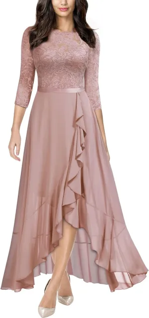 Miusol Women's Elegant Floral Lace Ruffle Bridesmaid Maxi Dress