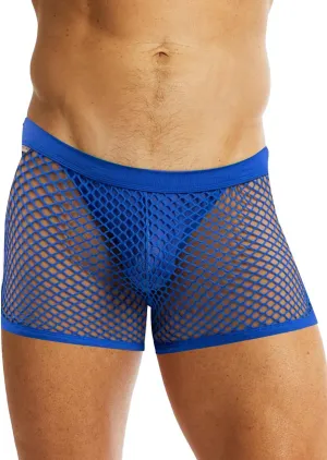 MIZOK Men's Sexy Sheer Fishnet Boxer Briefs Mesh See Through Pouch Boxer Underwear