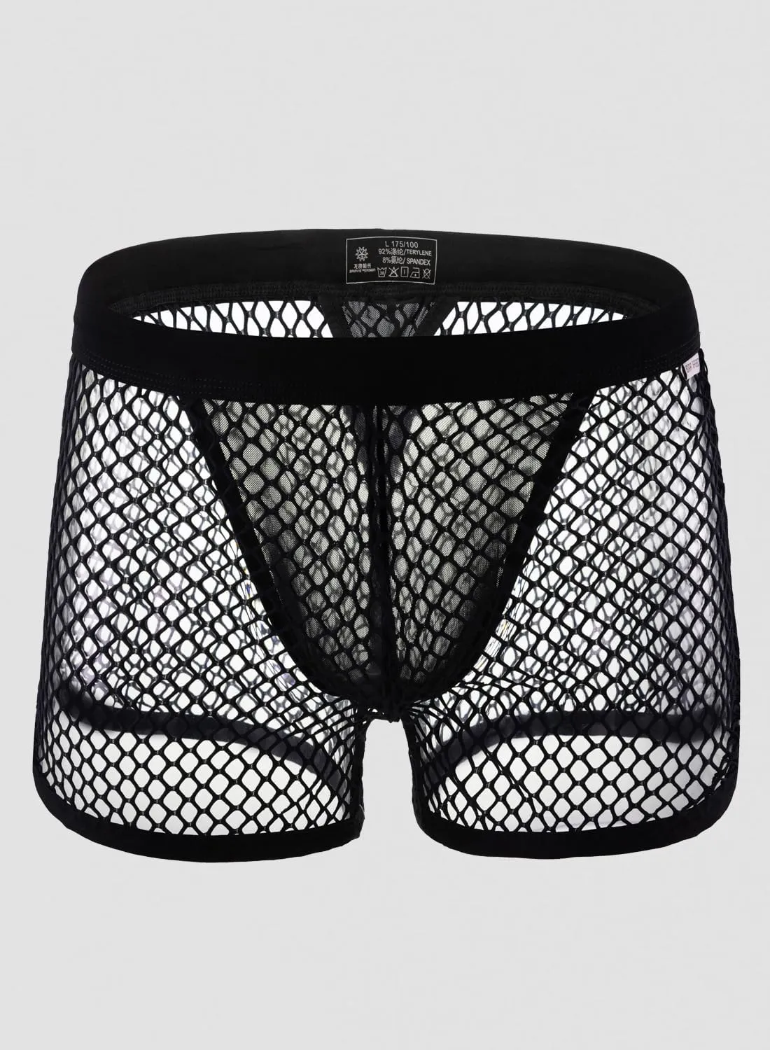 MIZOK Men's Sexy Sheer Fishnet Boxer Briefs Mesh See Through Pouch Boxer Underwear