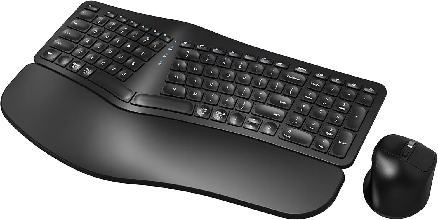 MK960 Ergonomic Wireless Keyboard Mouse Combo, Bluetooth/2.4G Split Design Keyboard with Palm Rest and 4 Level DPI Adjustable Wireless Mouse Multi-Device, Rechargeable, for Windows/Mac/Android