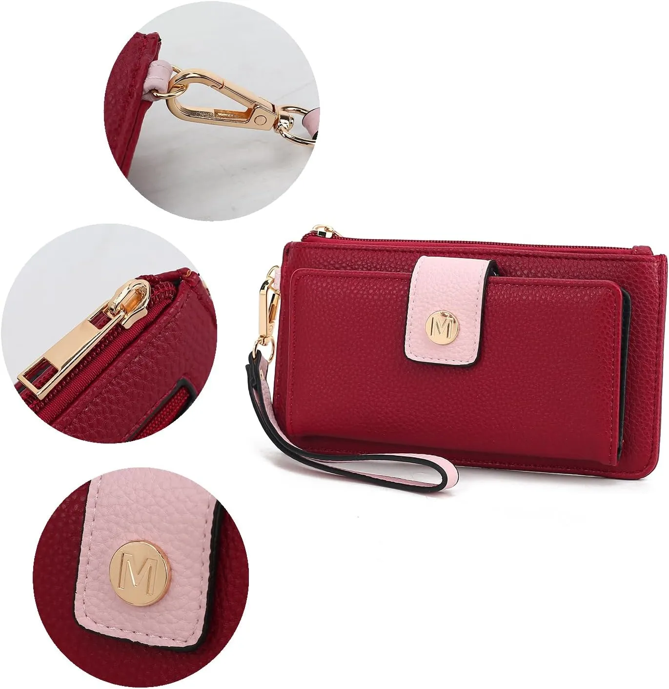 MKF Collection Wallet Wristlet for Women, Multi Compartment Color Block Wristlet Strap Purse Black Cognac By Mia K