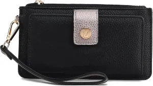 MKF Collection Wallet Wristlet for Women, Multi Compartment Color Block Wristlet Strap Purse Black Pewter By Mia K