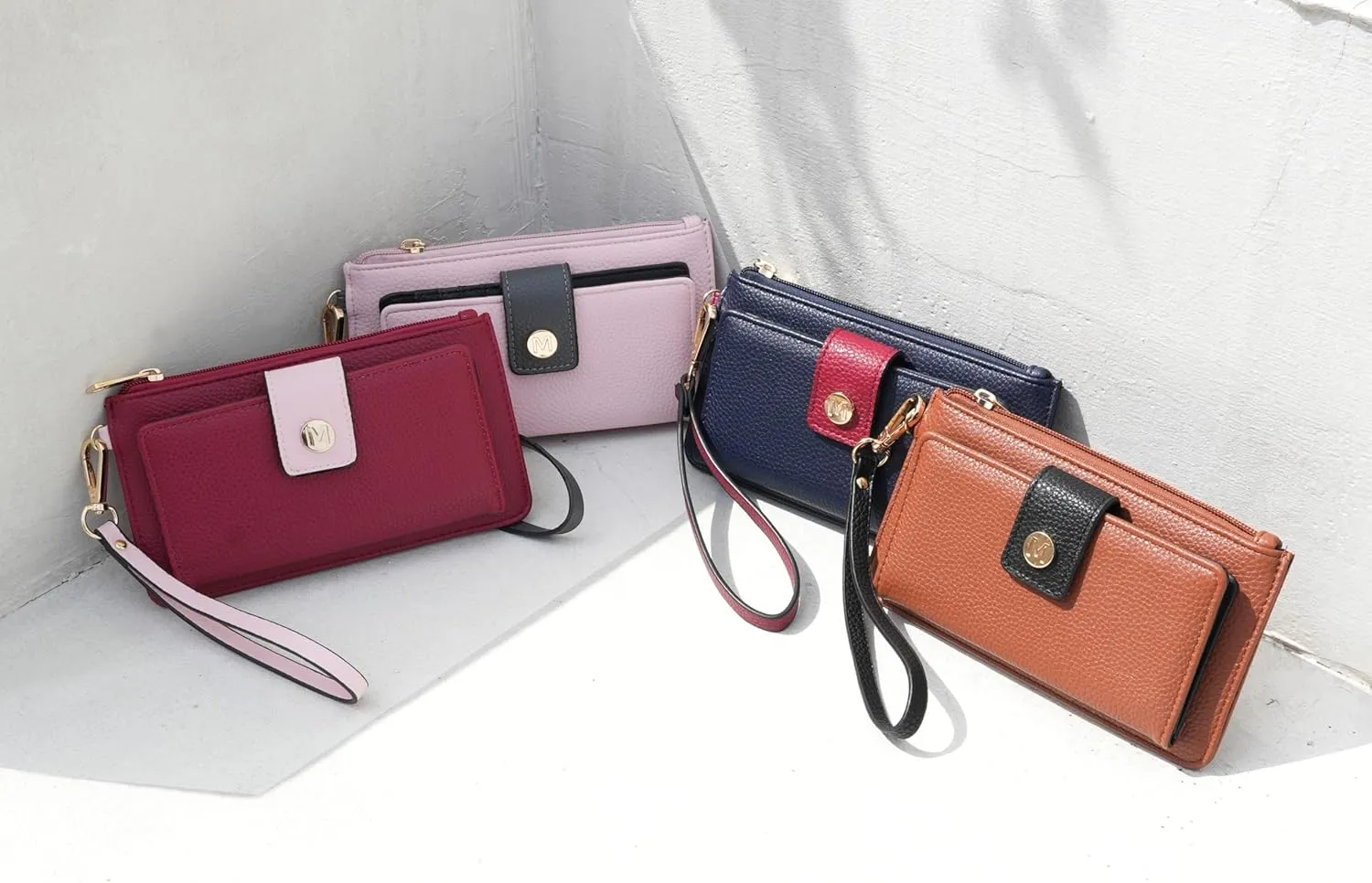 MKF Collection Wallet Wristlet for Women, Multi Compartment Color Block Wristlet Strap Purse Black Pewter By Mia K