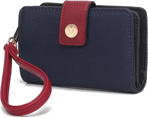 MKF Collection Wallet Wristlet for Women, Multi Compartment Color Block Wristlet Strap Purse By Mia K