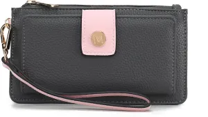 MKF Collection Wallet Wristlet for Women, Multi Compartment Color Block Wristlet Strap Purse Charcoal Pink By Mia K