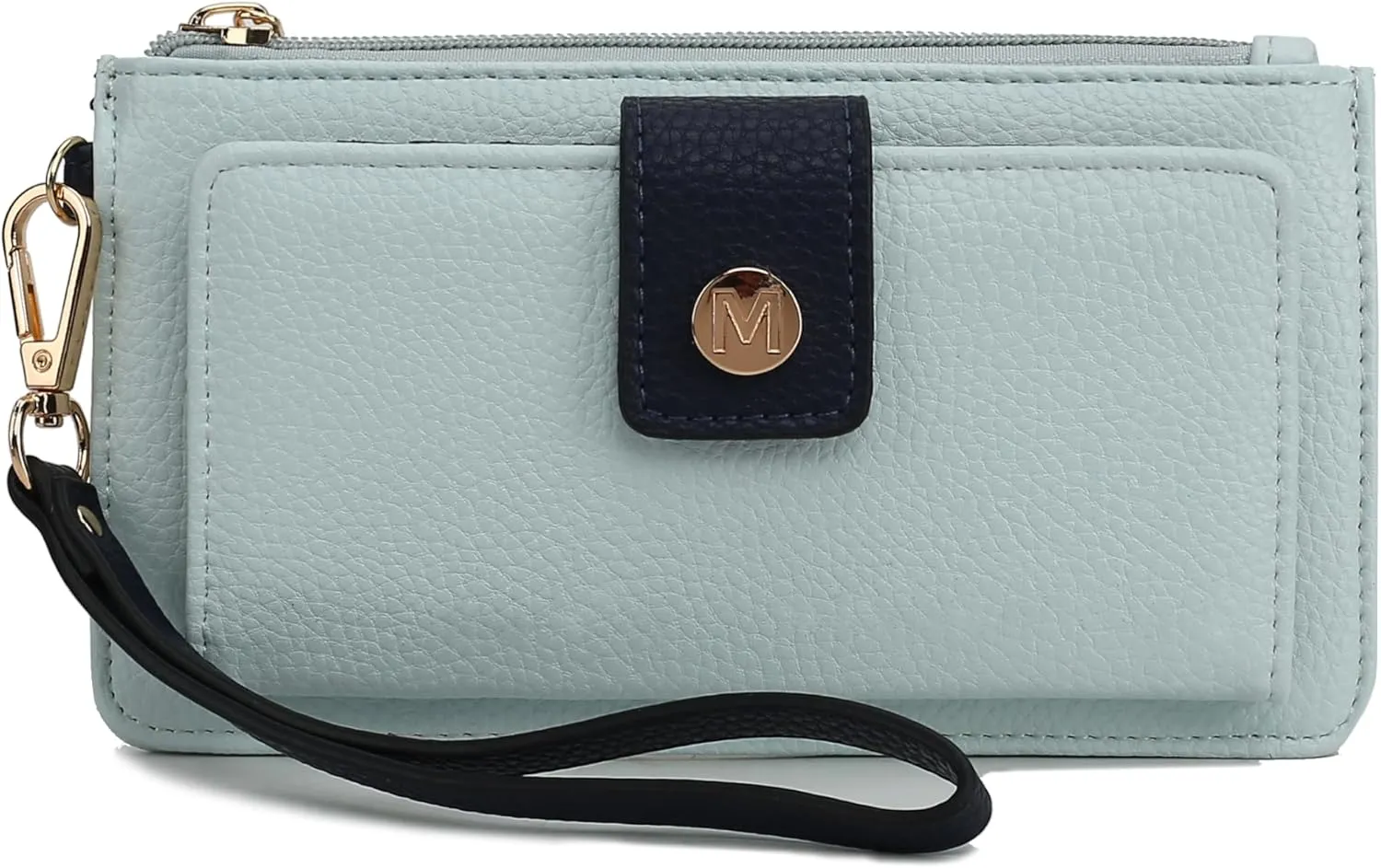 MKF Collection Wallet Wristlet for Women, Multi Compartment Color Block Wristlet Strap Purse Light Blue Navy By Mia K