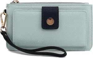 MKF Collection Wallet Wristlet for Women, Multi Compartment Color Block Wristlet Strap Purse Light Blue Navy By Mia K