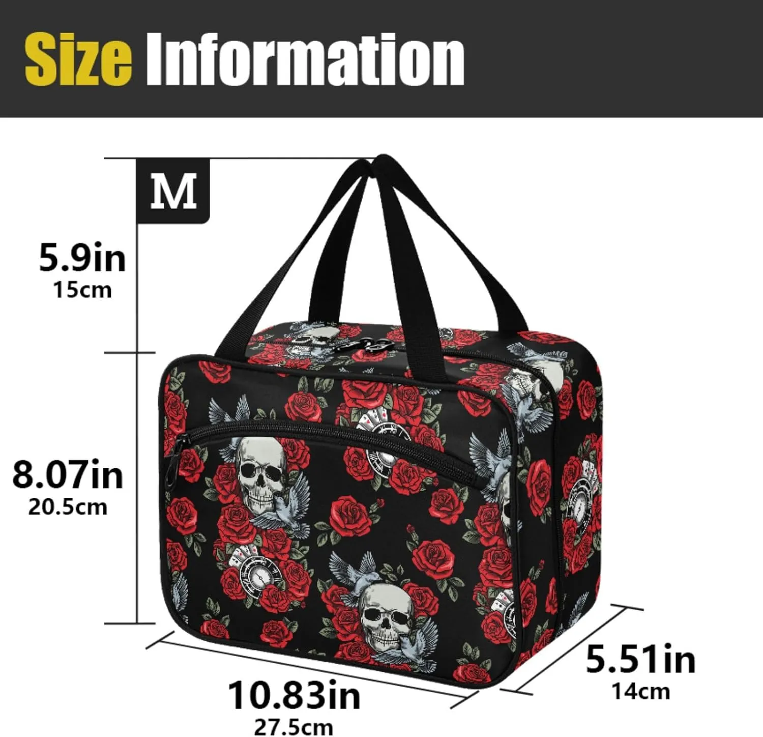 MNSRUU Hanging Toiletry Bags for Women Travel, Gothic Skull Rose Clock Pigeon Toiletry Organizer Portable Travel Toiletry Bags Clear Wash Bags Makeup Bag Cosmetic Bag