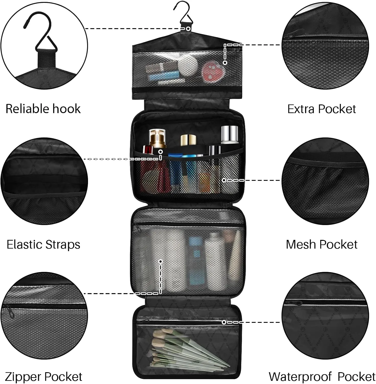 MNSRUU Hanging Toiletry Bags for Women Travel, Gothic Skull Rose Clock Pigeon Toiletry Organizer Portable Travel Toiletry Bags Clear Wash Bags Makeup Bag Cosmetic Bag