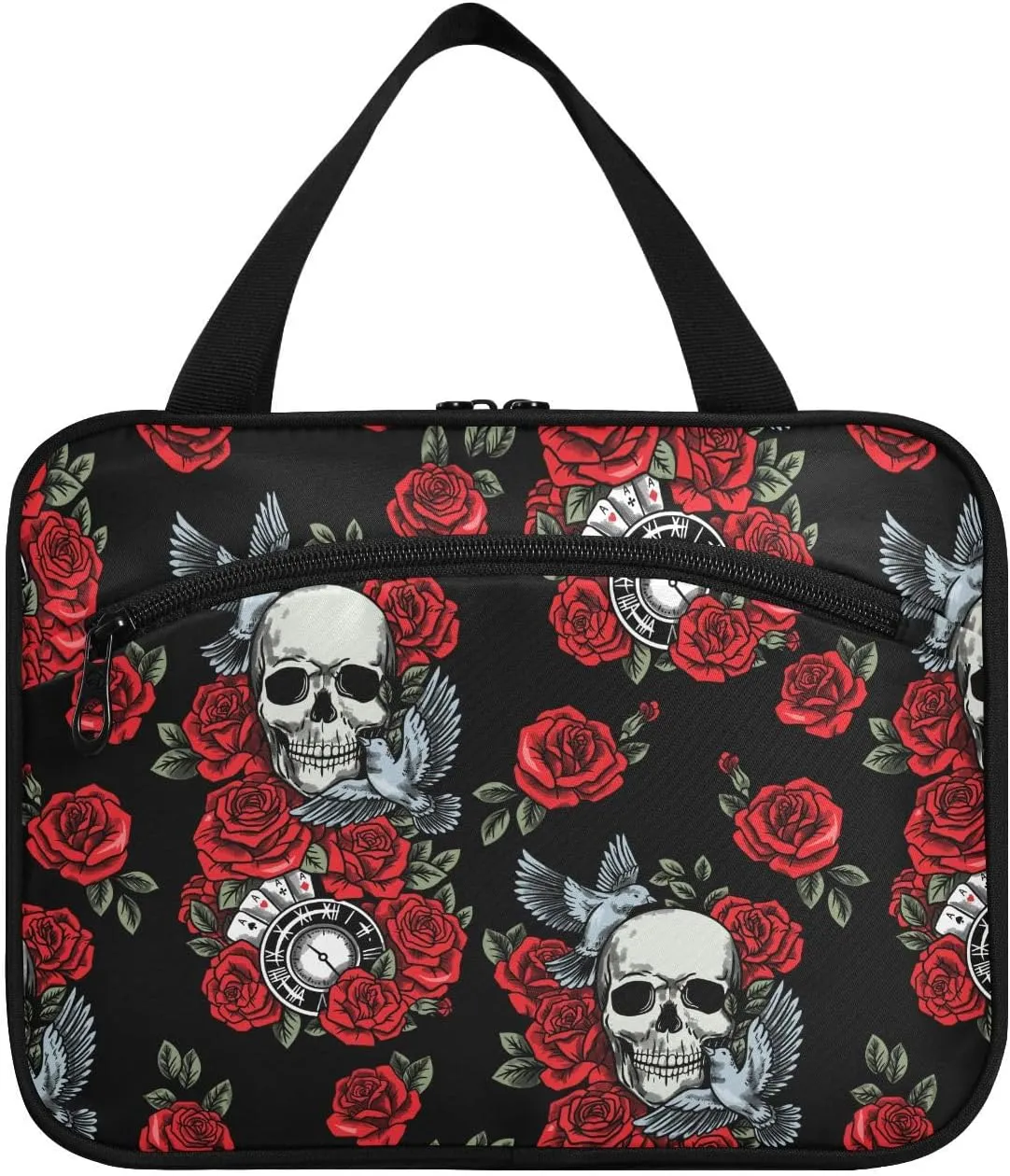 MNSRUU Hanging Toiletry Bags for Women Travel, Gothic Skull Rose Clock Pigeon Toiletry Organizer Portable Travel Toiletry Bags Clear Wash Bags Makeup Bag Cosmetic Bag