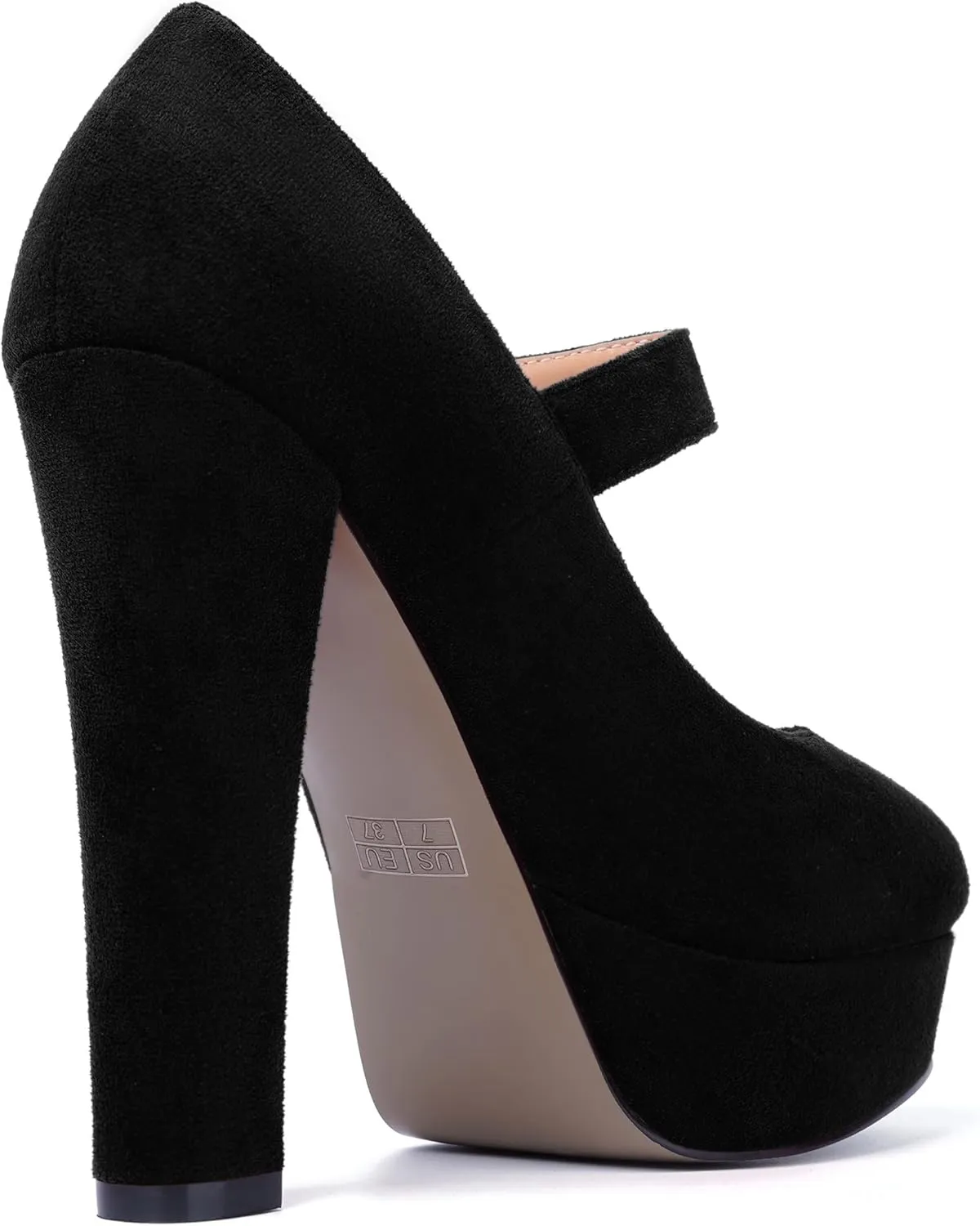 MODENCOCO Womens Fashion Mary Jane Suede Ankle Strap Round Toe Evening Platform Sexy Buckle Block High Heel Pumps Dress Shoes 5 Inch