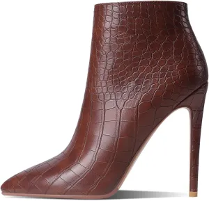MODENCOCO Women's Pointed Toe Leather Zip Matte Stiletto High Heel Ankle High Boots 4.7 Inch