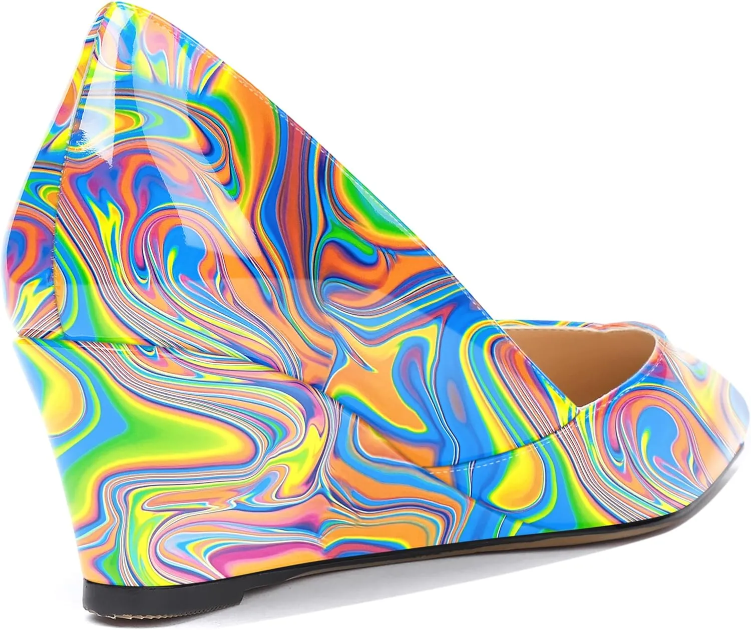MODENCOCO Women's Slip On Professional Office Pointed Toe Patent Wedge Low Heel Pumps Shoes 2 Inch