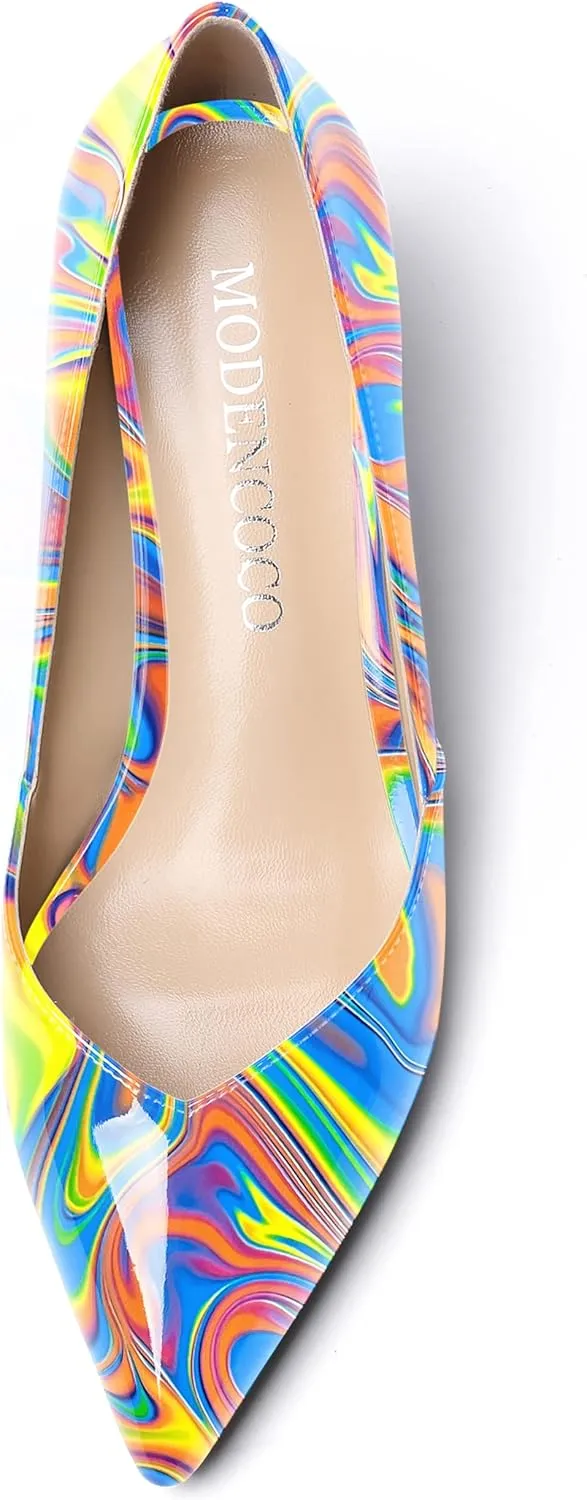 MODENCOCO Women's Slip On Professional Office Pointed Toe Patent Wedge Low Heel Pumps Shoes 2 Inch