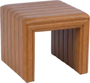 Modern Channel Tufted Faux Leather Ottoman Home Décor|Ottoman for Living Room & Bedroom - Carmel Brown