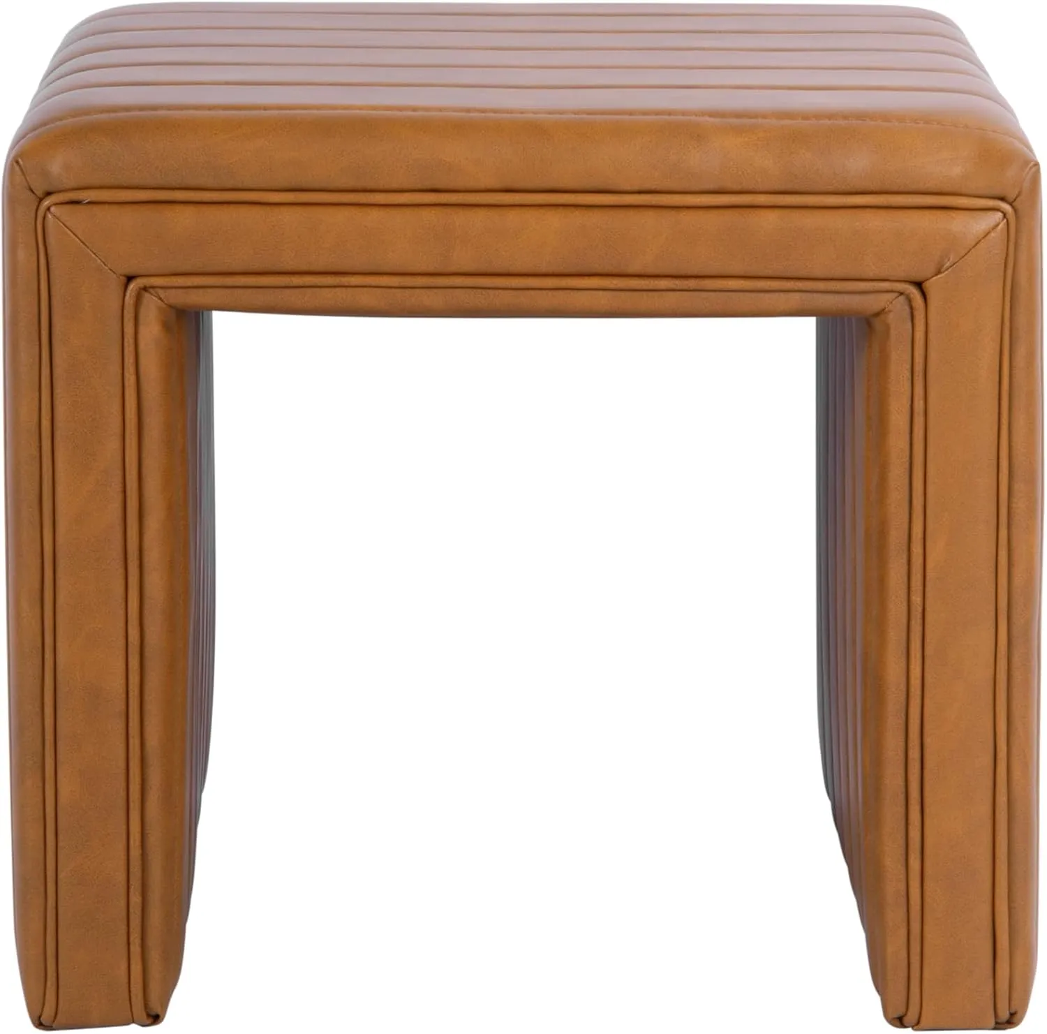 Modern Channel Tufted Faux Leather Ottoman Home Décor|Ottoman for Living Room & Bedroom - Carmel Brown