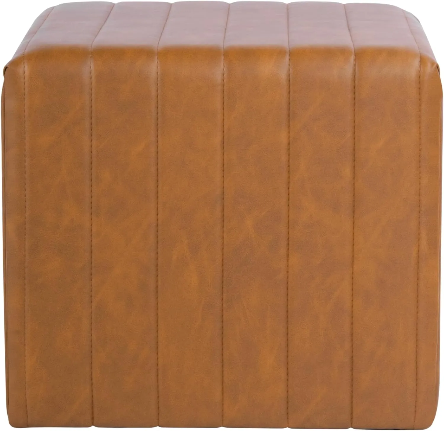 Modern Channel Tufted Faux Leather Ottoman Home Décor|Ottoman for Living Room & Bedroom - Carmel Brown